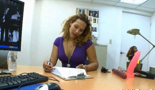 Big tits Latina in nature's garb in an office and screwed