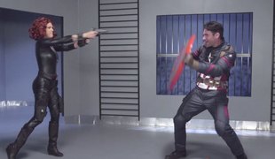 Superhero parody where Black Widow fucks Captain America