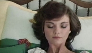 Vintage curly teen drilled by her man on the bed